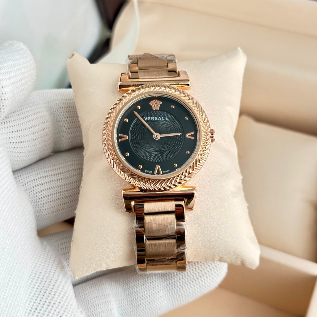 Women's Chevron Bezel Watch – Green Dial Full Rose-Gold