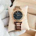 Women's Chevron Bezel Watch – Green Dial Full Rose-Gold