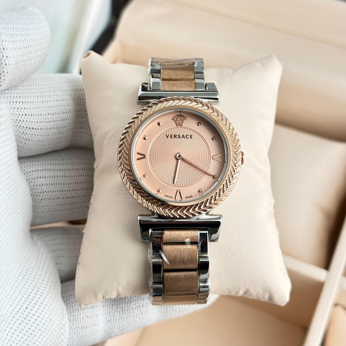 Women's Chevron Bezel Watch – Rose-Gold Dial Two-Tone