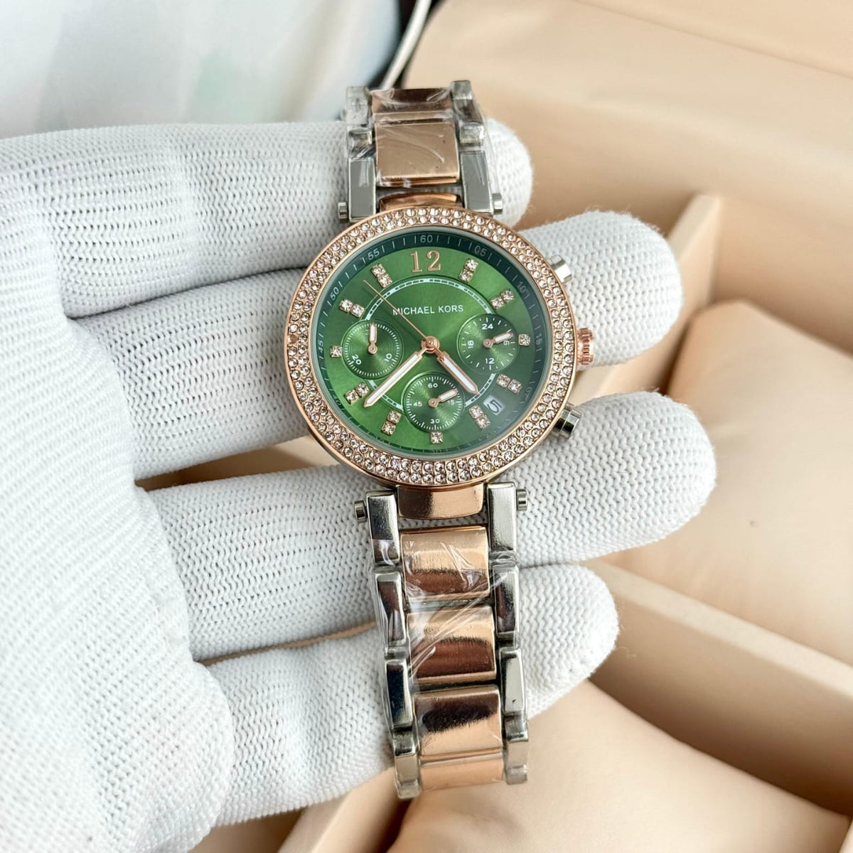 Rose Gold & Silver Crystal Dial Women's Chronograph Watch