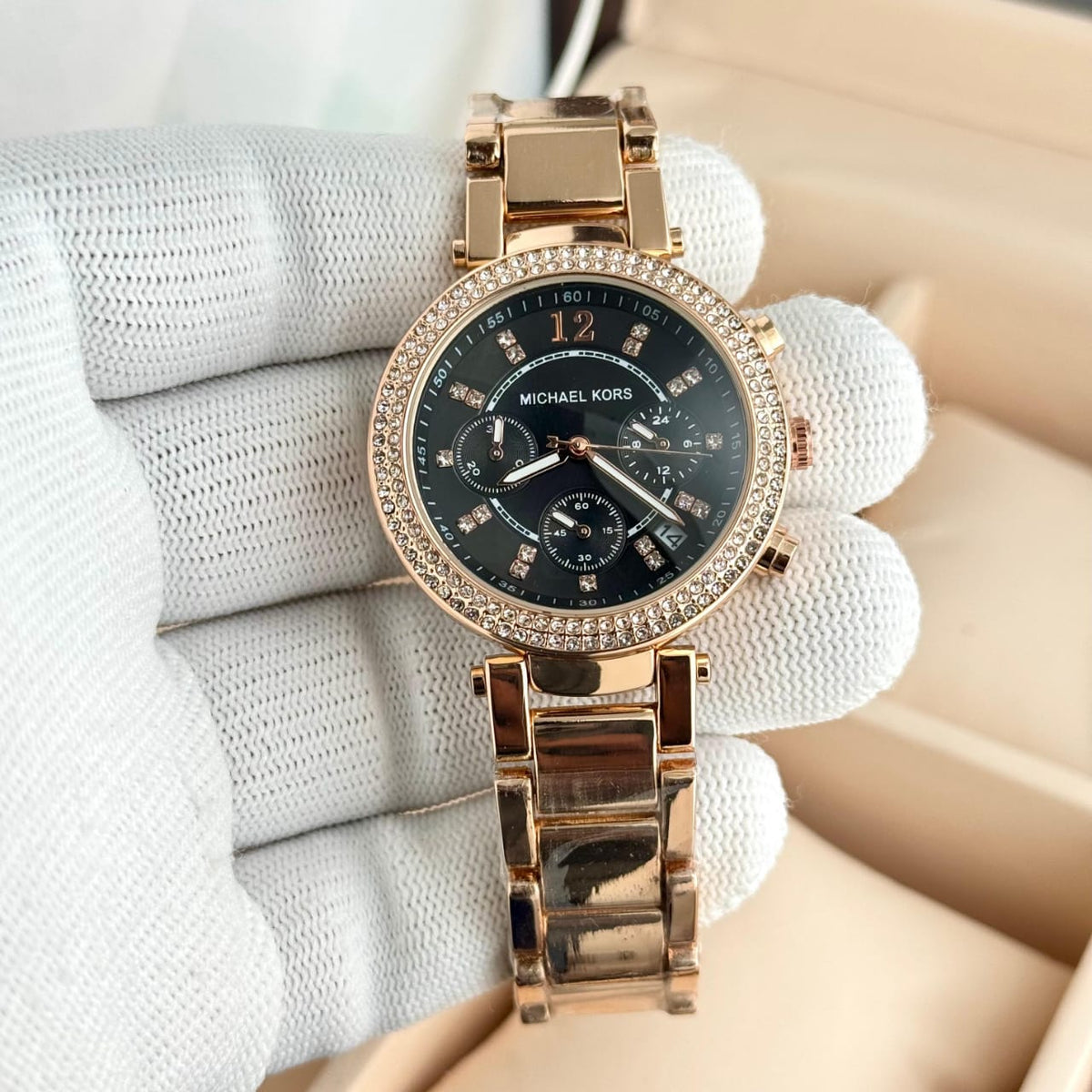Rose Gold & Silver Crystal Dial Women's Chronograph Watch